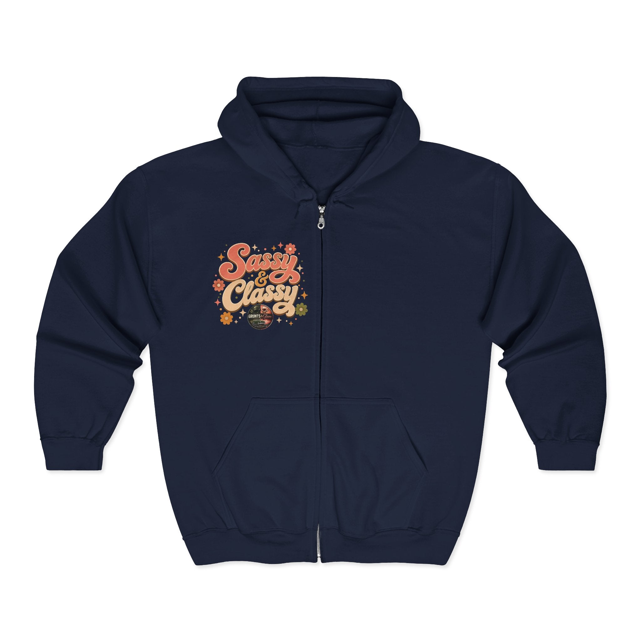 Sassy & Classy Retro Zip Hoodie — Vintage Floral Graphic