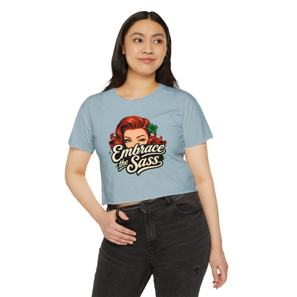 Embrace the Sass Crop Top — Retro Pinup Graphic Tee for Women