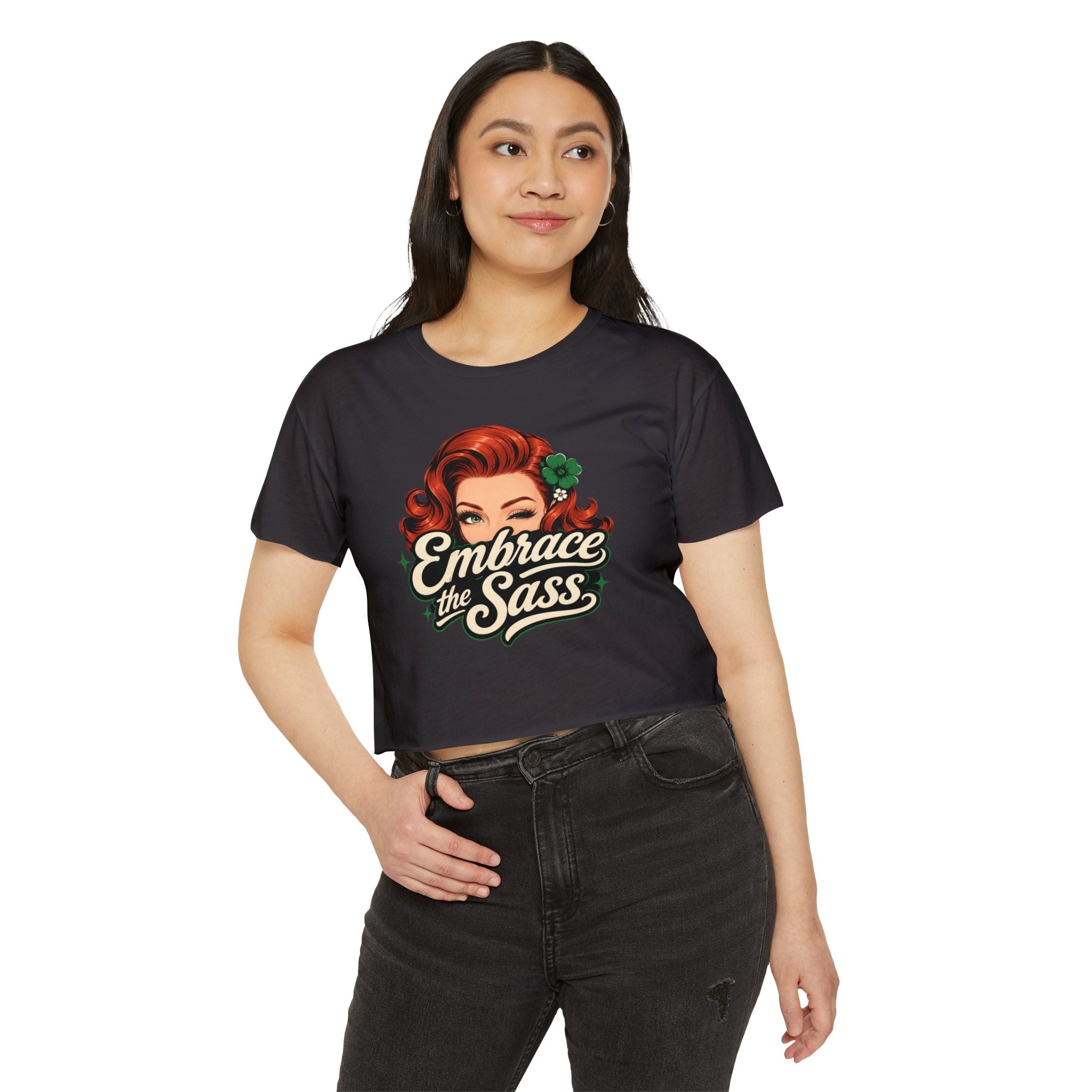 Embrace the Sass Crop Top — Retro Pinup Graphic Tee for Women