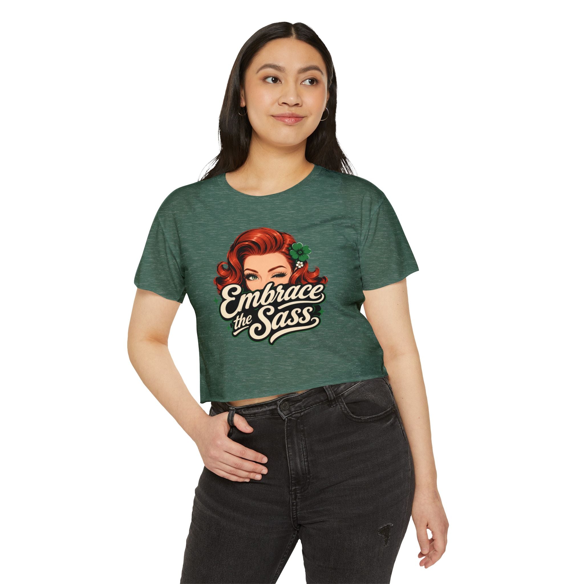 Embrace the Sass Crop Top — Retro Pinup Graphic Tee for Women