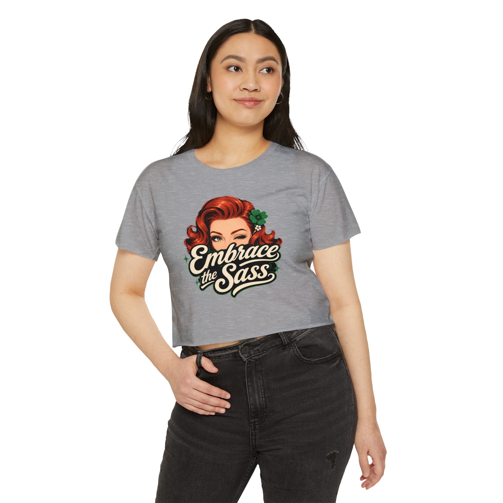Embrace the Sass Crop Top — Retro Pinup Graphic Tee for Women