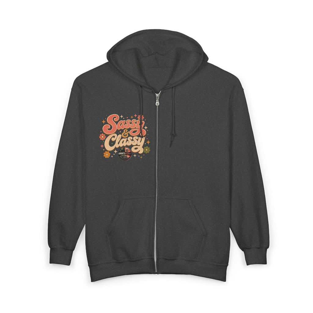 Sassy & Classy Retro Zip Hoodie — Vintage Floral Graphic