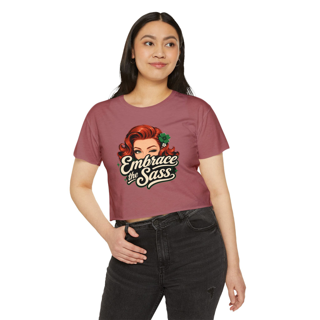 Embrace the Sass Crop Top — Retro Pinup Graphic Tee for Women