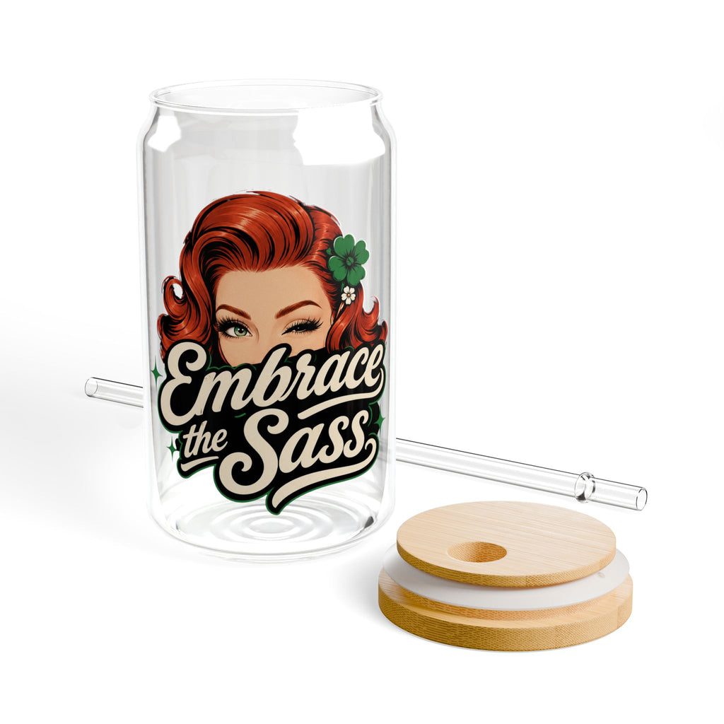 Embrace the Sass 16oz Sipper Glass – Retro Pinup Insulated Drink Jar with Straw