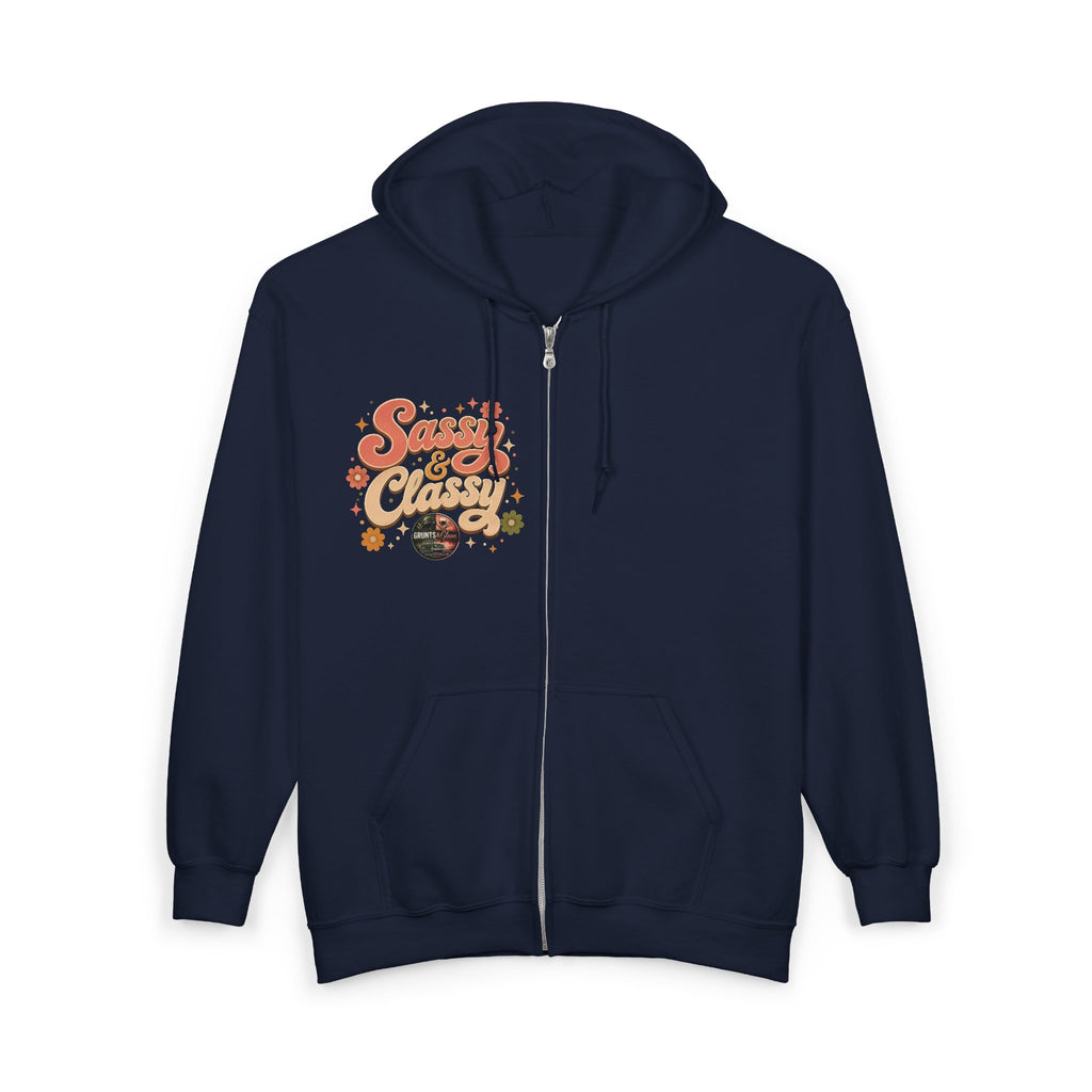 Sassy & Classy Retro Zip Hoodie — Vintage Floral Graphic