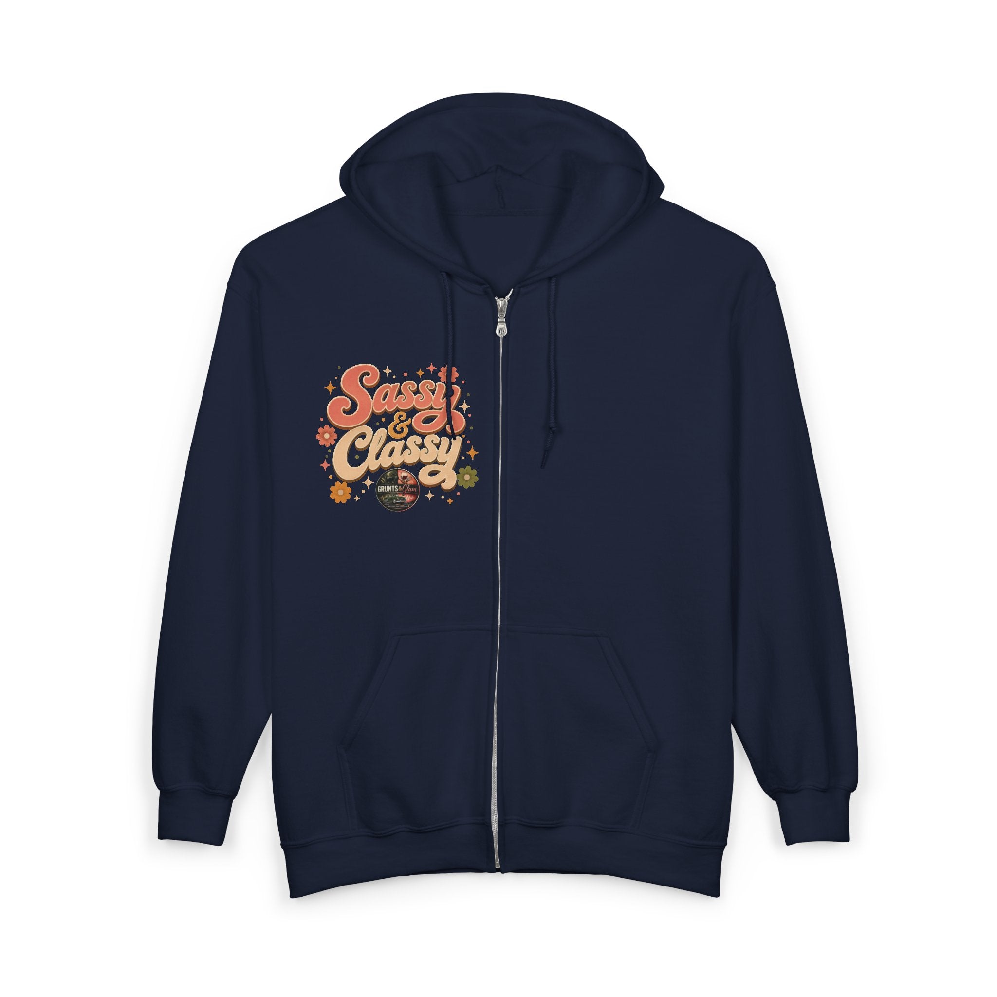 Sassy & Classy Retro Zip Hoodie — Vintage Floral Graphic
