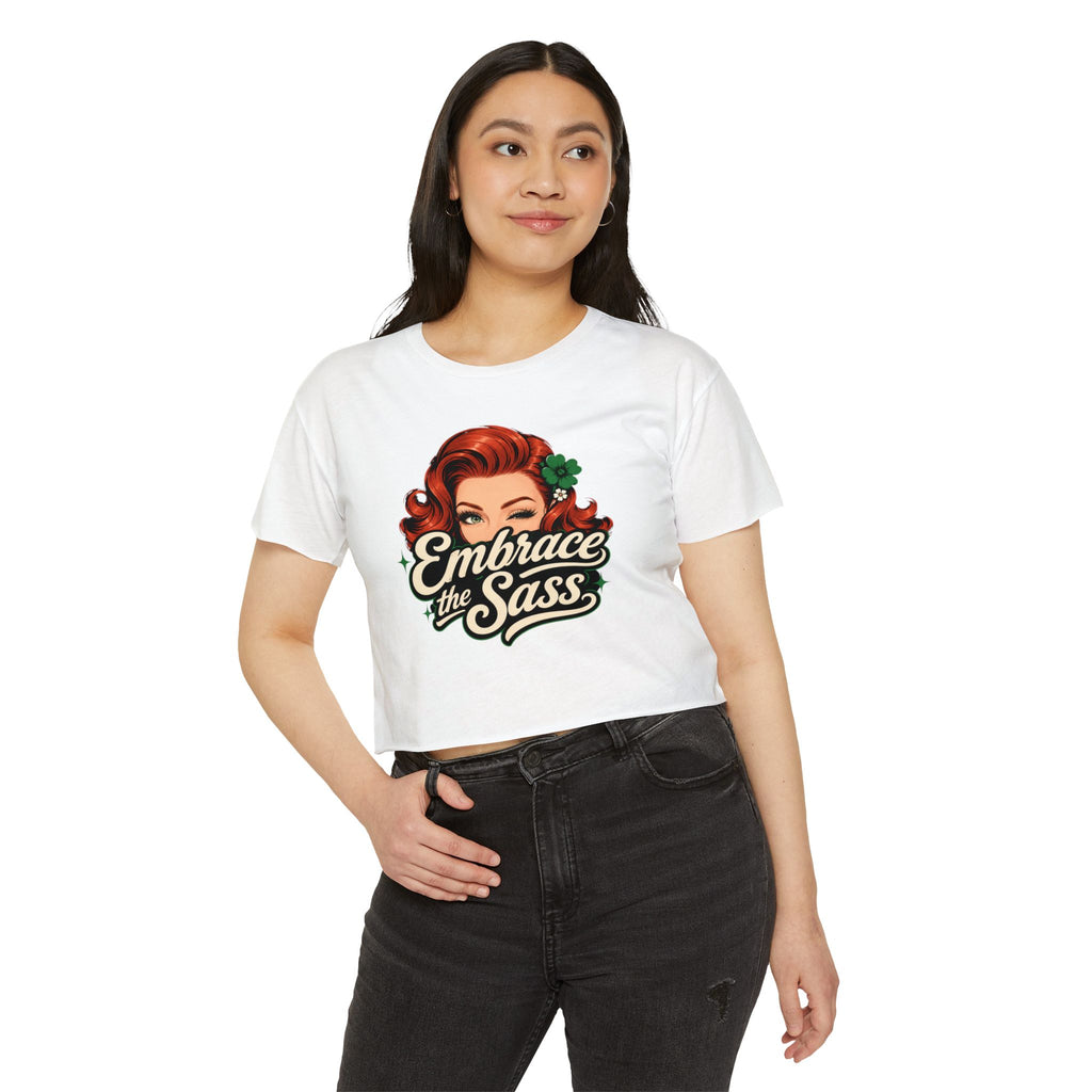 Embrace the Sass Crop Top — Retro Pinup Graphic Tee for Women