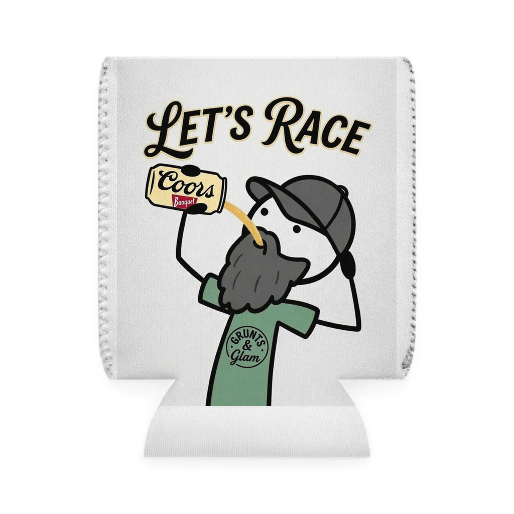 Can Cooler Sleeve - 'Let's Race' & Grunts & Glam Beer Koozie (Bearded Racing Design)