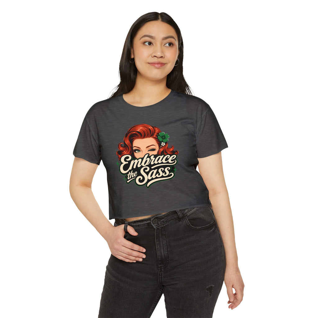 Embrace the Sass Crop Top — Retro Pinup Graphic Tee for Women