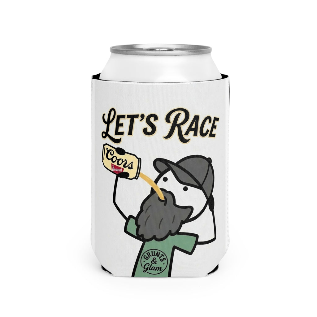 Can Cooler Sleeve - 'Let's Race' & Grunts & Glam Beer Koozie (Bearded Racing Design)