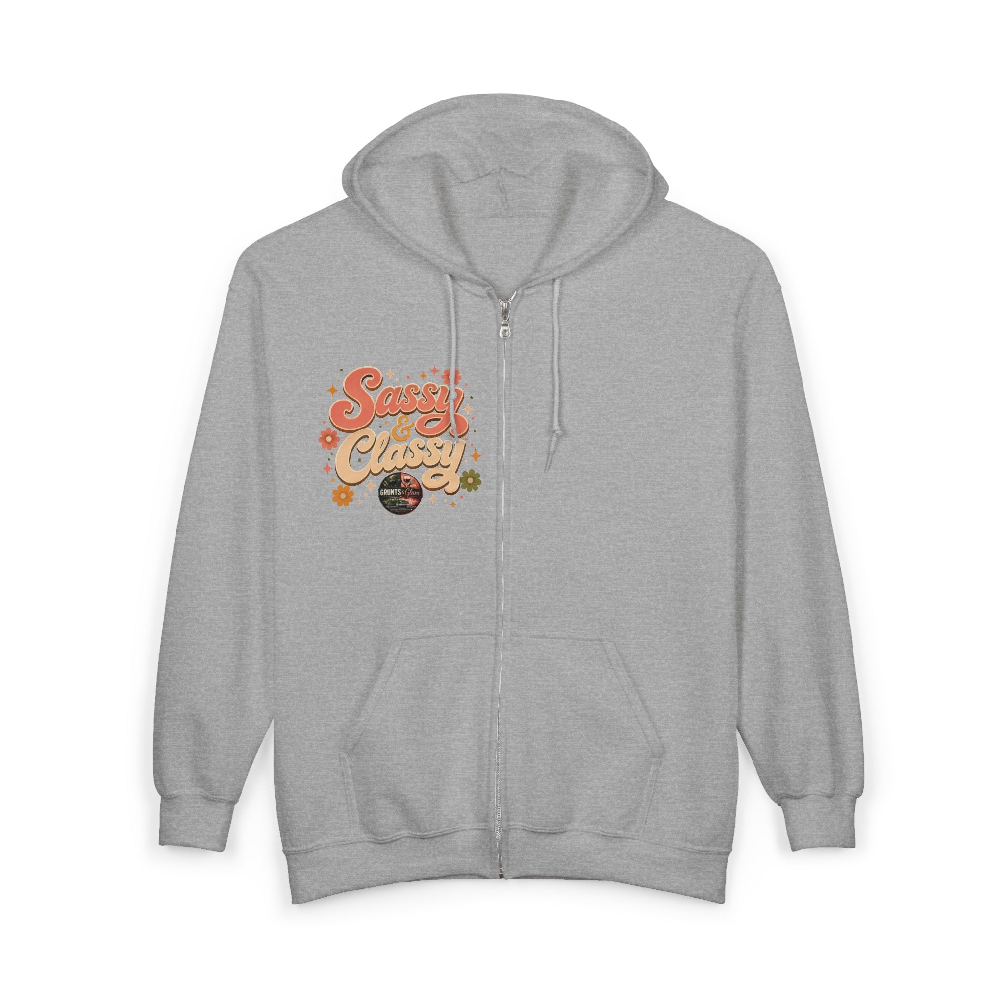 Sassy & Classy Retro Zip Hoodie — Vintage Floral Graphic